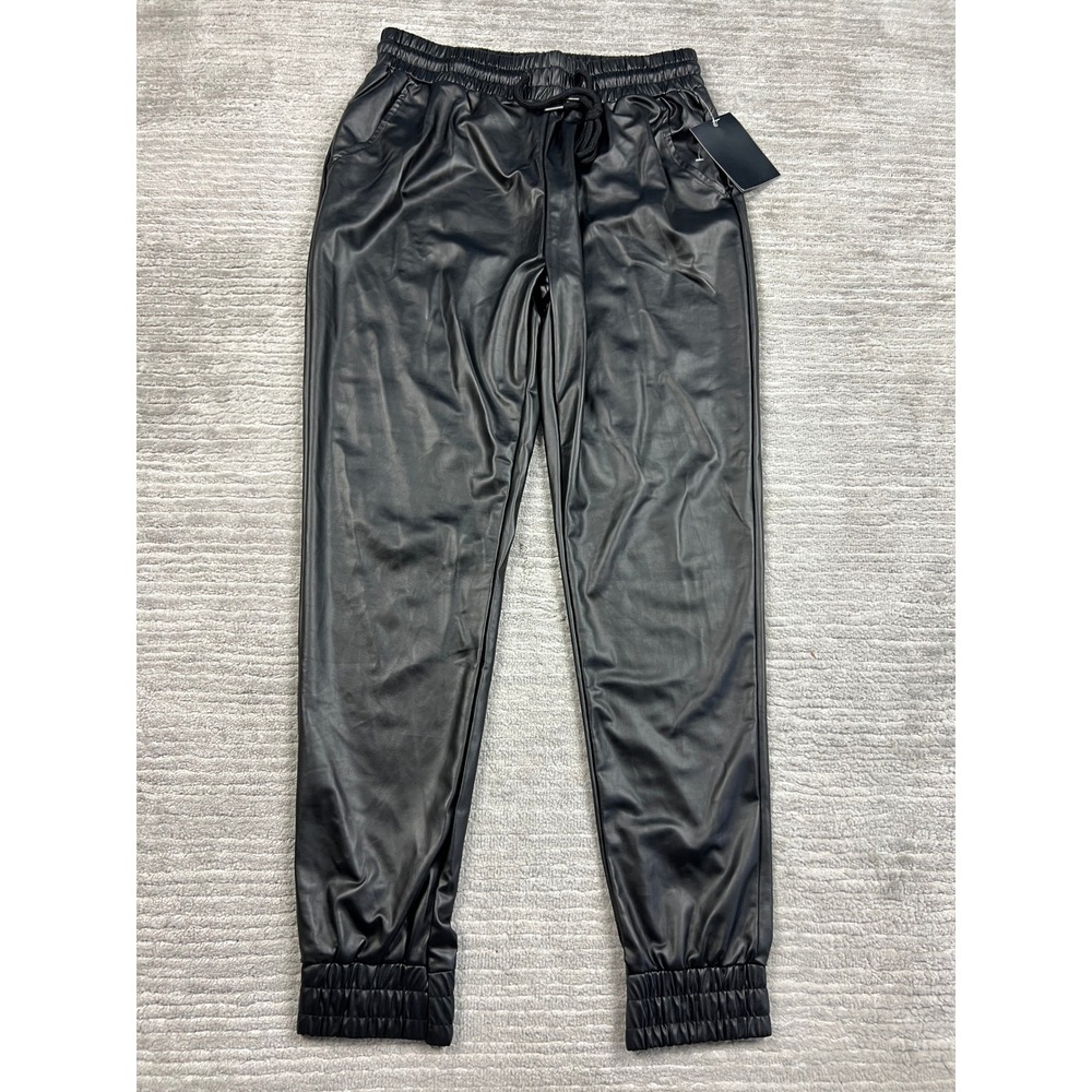 LA Winner Joggers Women Small Black Faux Leather Drawstring SG-JB0071 Pant